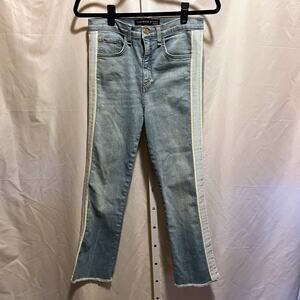 Veronica Beard Carly Kick Flare Jeans 27 Made in USA Tuxedo Stripe 11” Rise $298